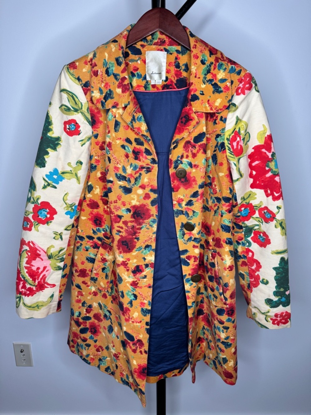 Elevenses Anthropologie Floral Coat Jacket US 6 Quilted Lined